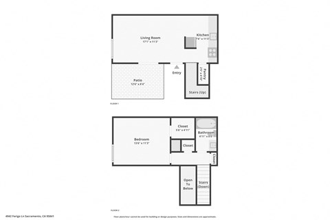 Floor plan for 1 bed, 1 bath, 660 sqft